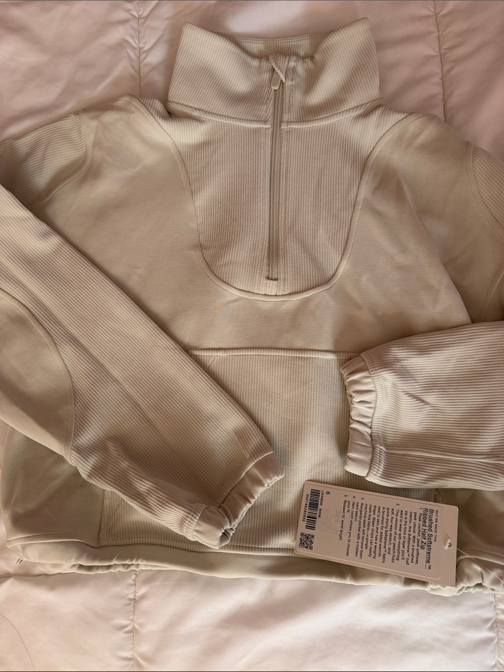Lululemon Brushed Softstreme Ribbed Half Zip Bone NWT Size 6 - Picture 4 of 6